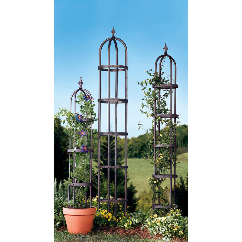 Evergreen Landscaping Details,8' Powder-Coated Steel Garden Obelisk Bronze,13.98x13.98x96.06 Inches