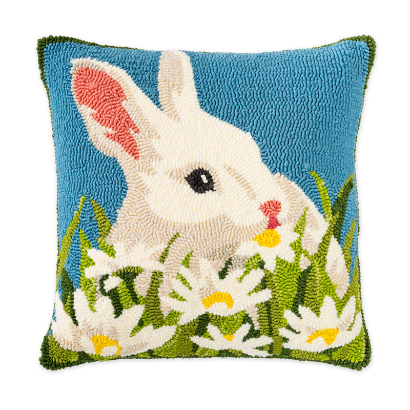Evergreen Rugs,Indoor/Outdoor Hooked Polypropylene Bunny Throw Pillow 18"x18",18x18x1.5 Inches