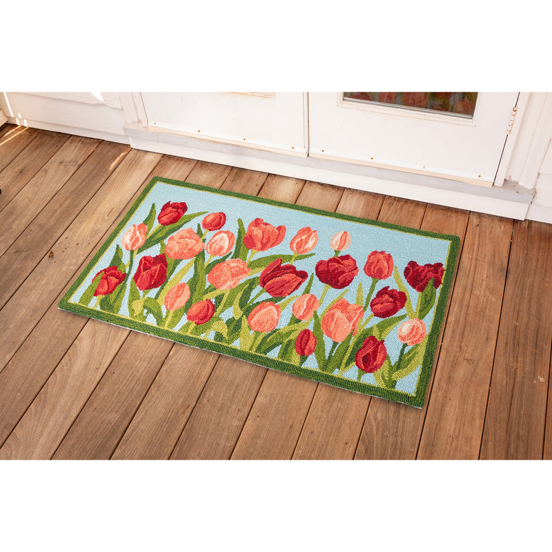 Evergreen Rugs,Indoor/Outdoor Pink Tulips Hooked Polypropylene Accent Rug 24"x42",42x24x0.5 Inches