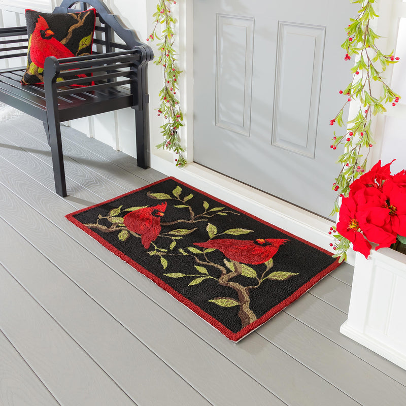 Indoor/Outdoor Hooked Rug, Polypropylene, Cardinals on Branch, 24"x42"