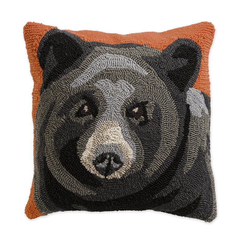 Evergreen Home Accents,Indoor Outdoor Hooked Pillow Black Bear 18"x18",18x18x1.5 Inches