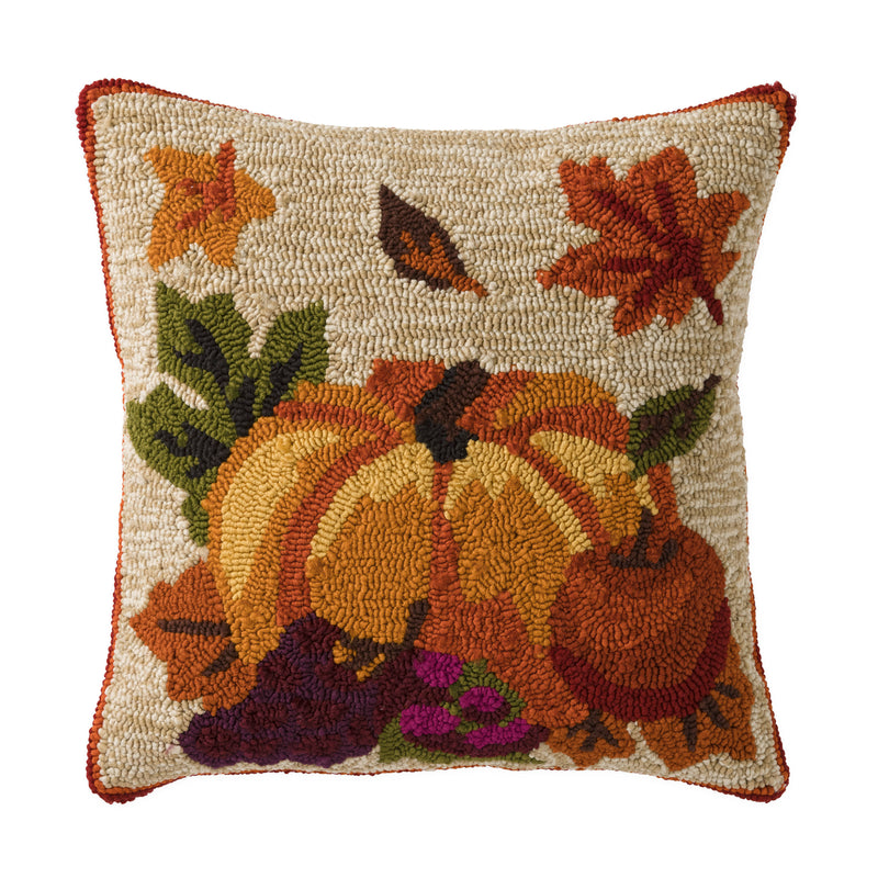 Evergreen Rugs,Indoor/Outdoor Fall Bounty Hand Hooked Polypropylene Throw Pillow 18"x18",18x18x1.5 Inches