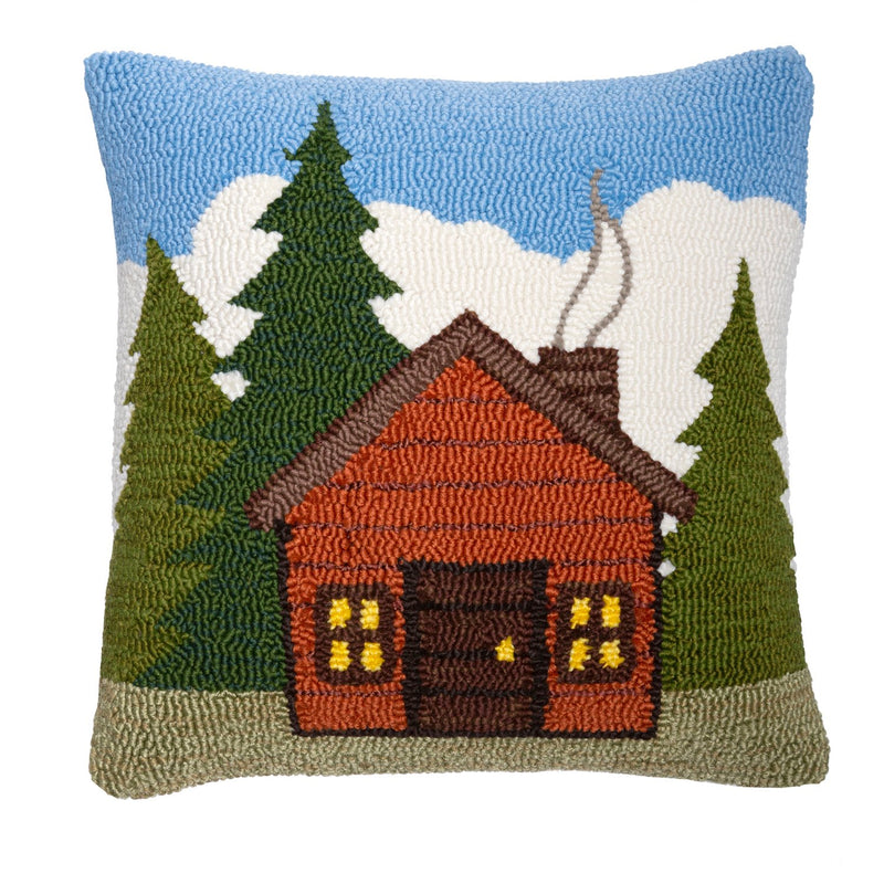 Evergreen Home Accents,Indoor/Outdoor Hooked Pillow, Summertime Cabin Pillow 18"x18",18x18x1.5 Inches