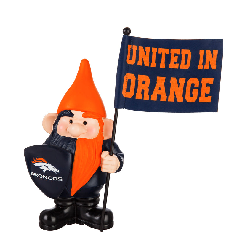 Evergreen Statuary,Denver Broncos, Flag Holder Gnome,6.13x4.5x10 Inches