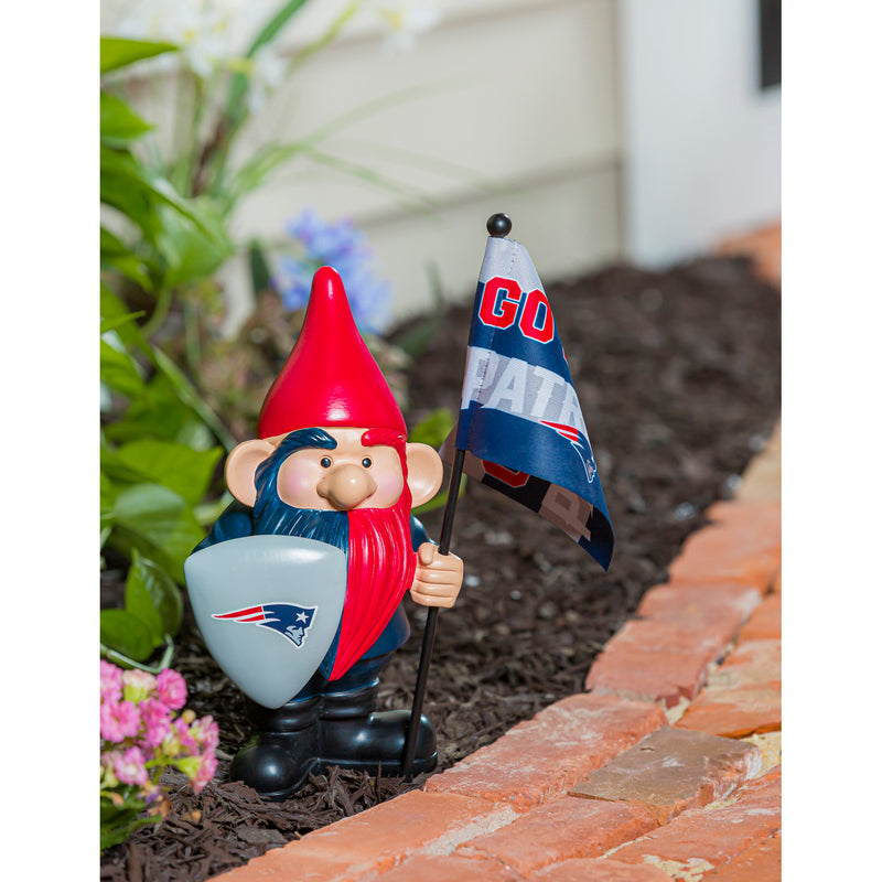 Evergreen Statuary,New England Patriots, Flag Holder Gnome,6.13x4.5x10 Inches