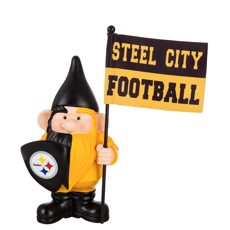 Evergreen Statuary,Pittsburgh Steelers, Flag Holder Gnome,6.13x4.5x10 Inches