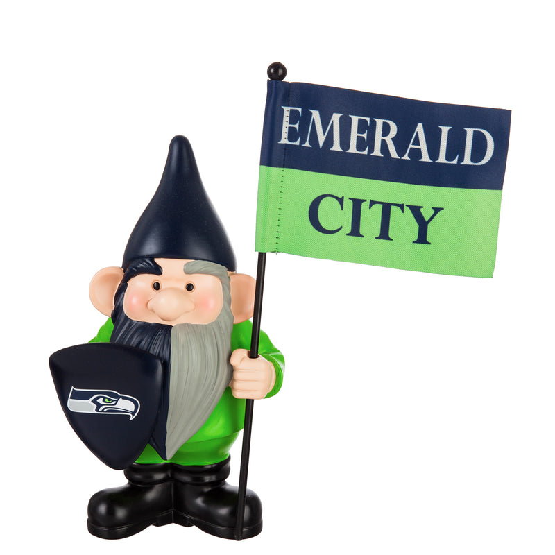 Evergreen Statuary,Seattle Seahawks, Flag Holder Gnome,6.13x4.5x10 Inches