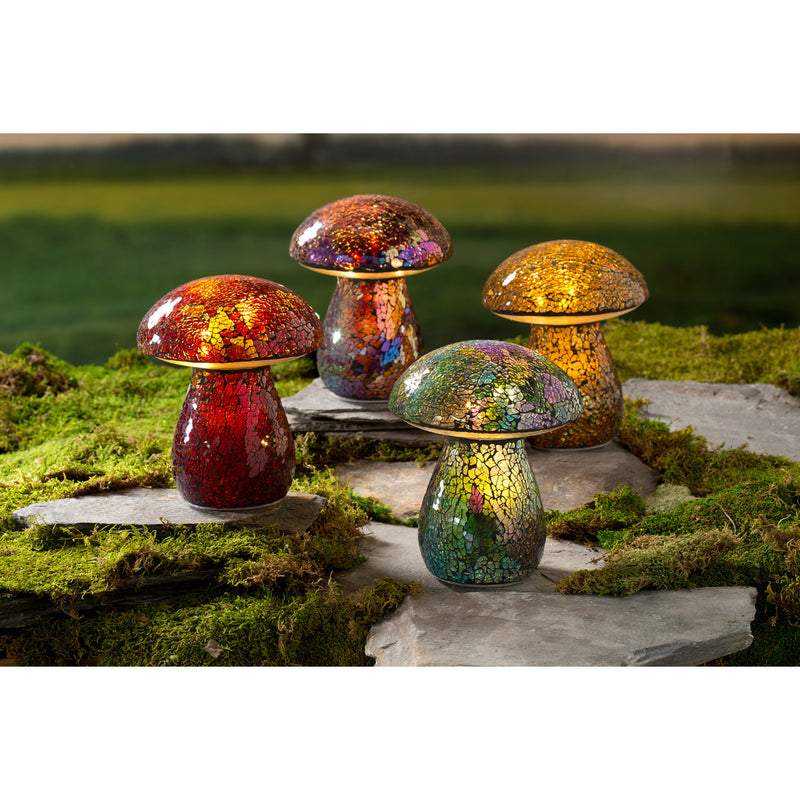 Evergreen Statuary,Glass Mosaic Mushroom Lawn Ornament - Blue,6x6x7.5 Inches