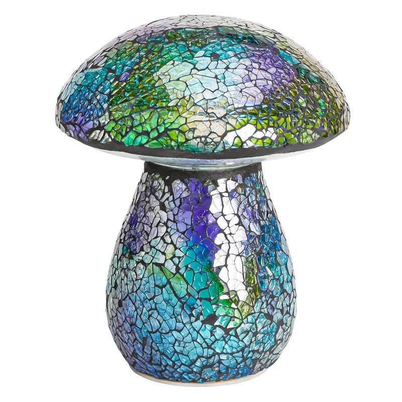 Evergreen Statuary,Glass Mosaic Mushroom Lawn Ornament - Blue,6x6x7.5 Inches