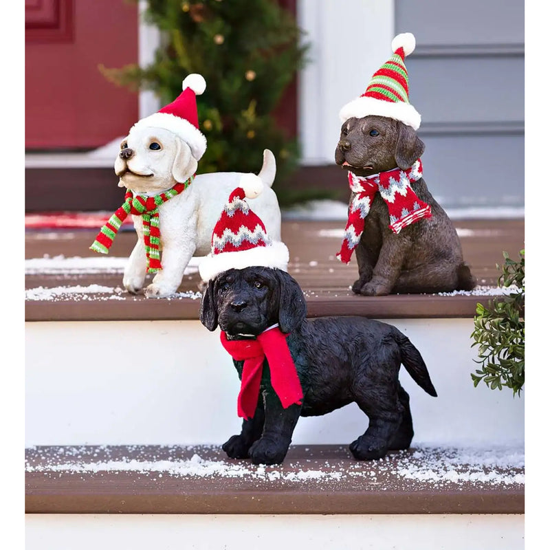 Holiday Labrador Puppy Statues with Hats and Scarves, Set of 3,54938