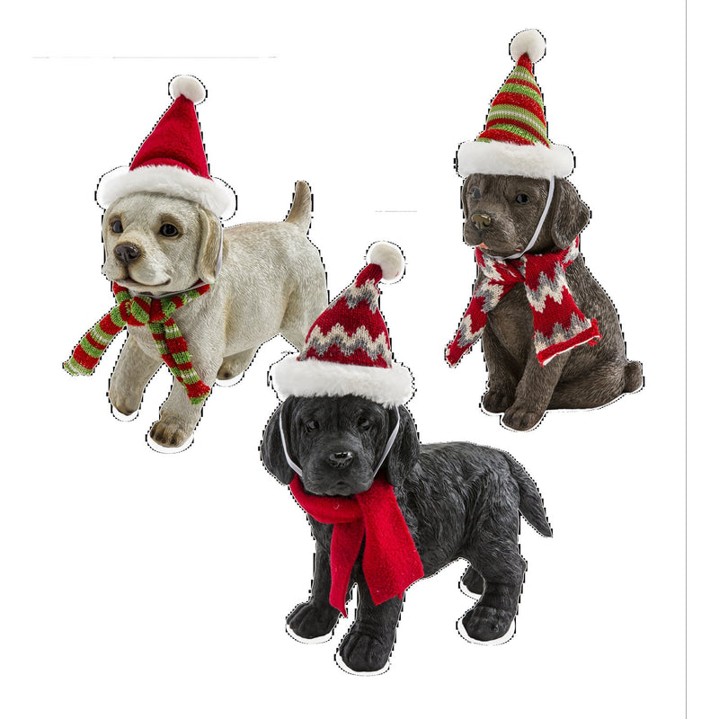 Holiday Labrador Puppy Statues with Hats and Scarves, Set of 3,54938