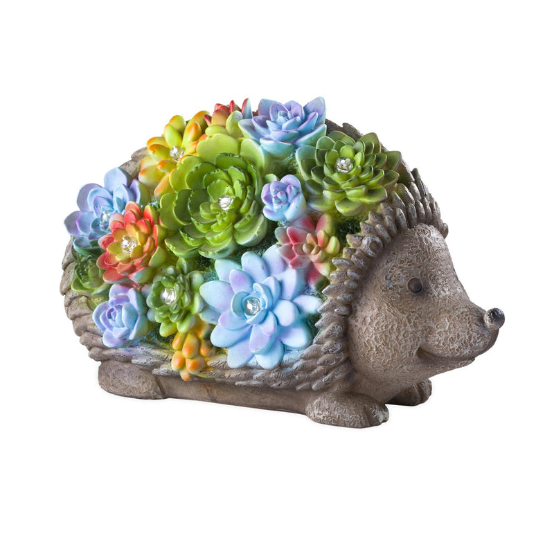 Evergreen Statuary,Solar Lighted Succulent Resin Animal Garden Statue - Hedgehog,11.5x6x7 Inches