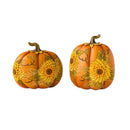 Evergreen Statuary,Carved Pumpkins with Sunflowers, Set of 2,7.25x4.25x8.5 Inches
