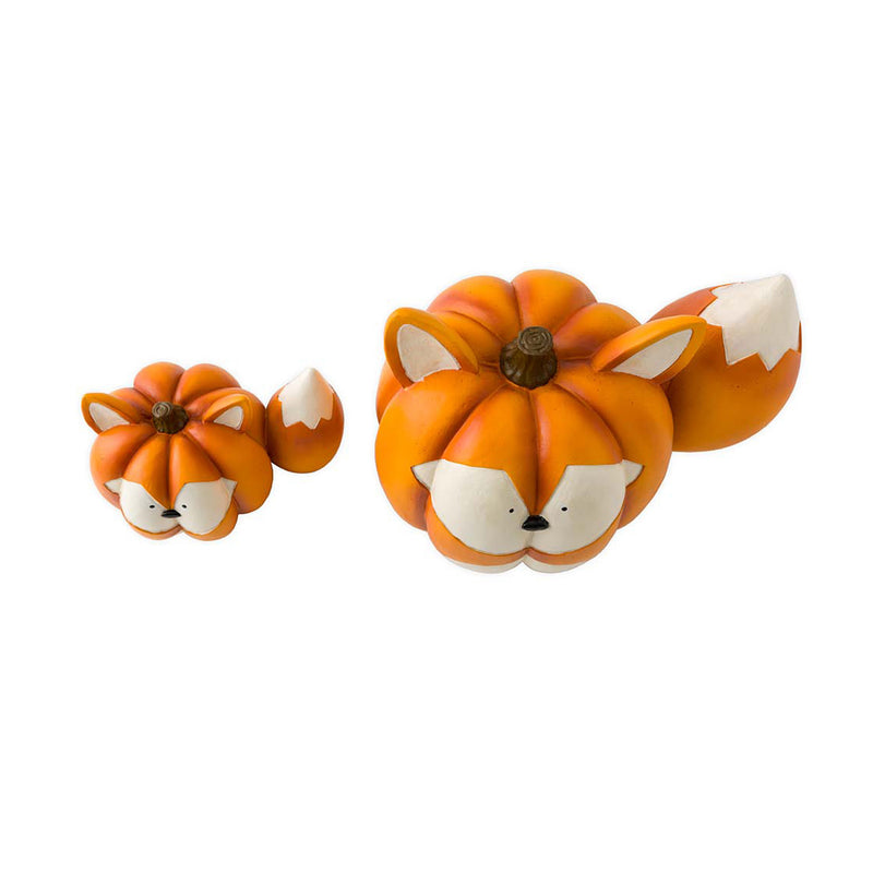 Evergreen Statuary,Mother And Baby Fox Pumpkin Statues, Set of 2,11.4x7.8x9 Inches