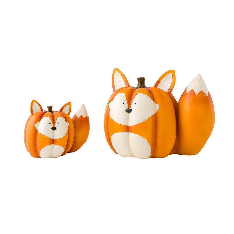 Evergreen Statuary,Mother And Baby Fox Pumpkin Statues, Set of 2,11.4x7.8x9 Inches