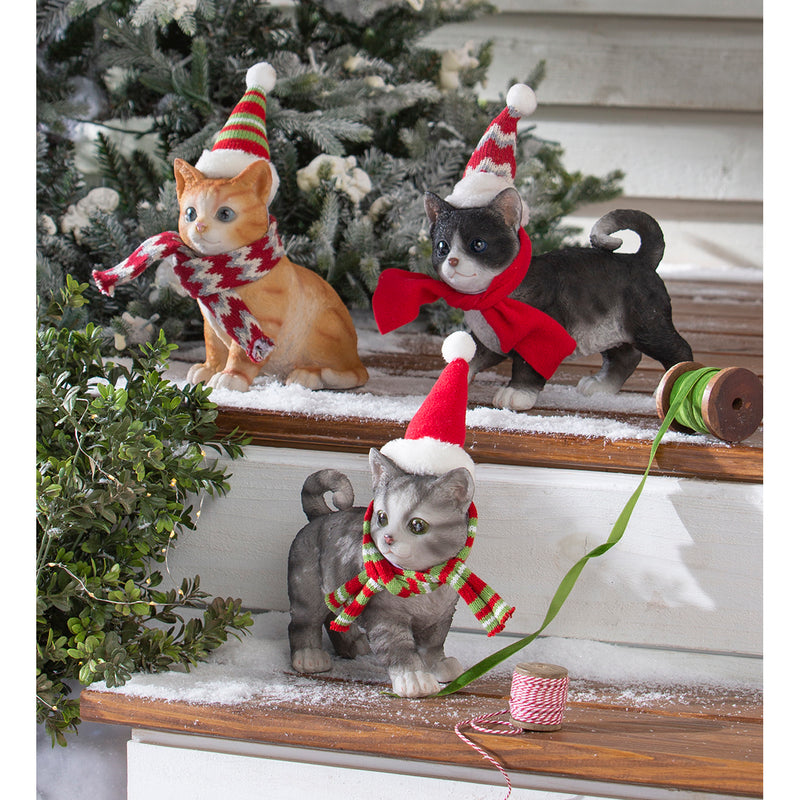 Holiday Kitten Statues with Hats and Scarves, Set of 3,55316