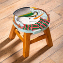 Hand-Carved Acacia Wood Snowman Footstool