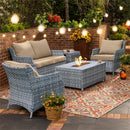 5Pcs Alum Wicker  Conversation Set with Cushions