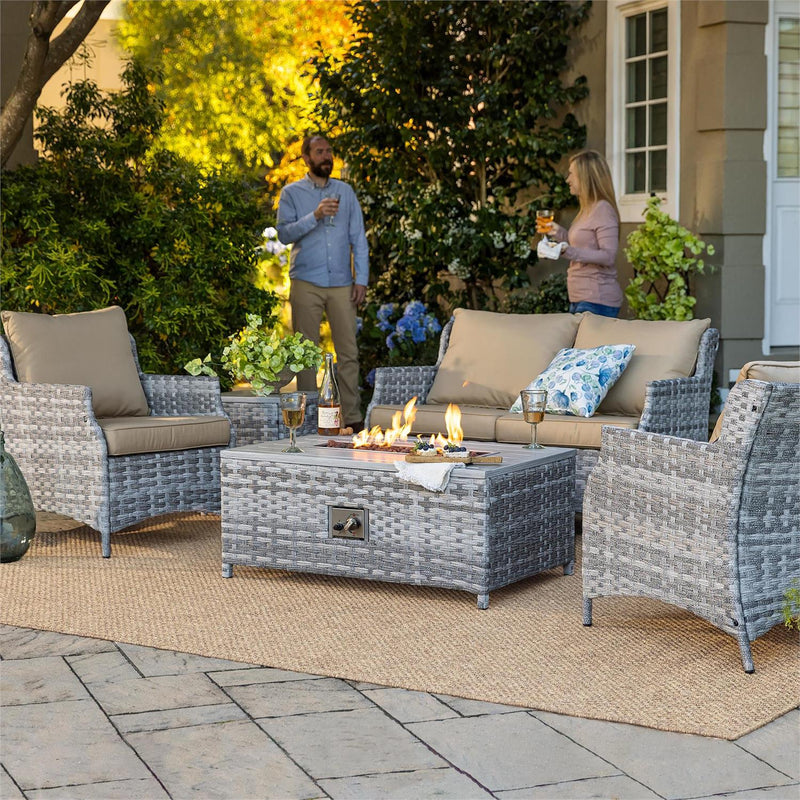 5Pcs Alum Wicker  Conversation Set with Cushions