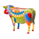 Handmade Colorful Painted Folk Art Cow Metal Side Table