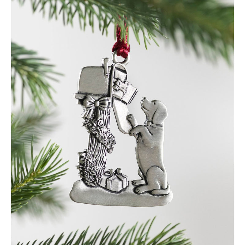 Evergreen Holiday Decorations,Solid Pewter Christmas Tree Ornament - Dog,2.15x0.15x2.88 Inches