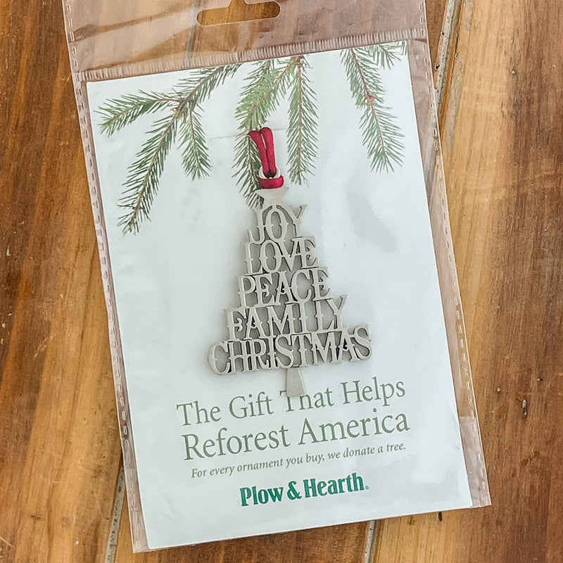 Evergreen Holiday Decorations,Solid Pewter Christmas Tree Ornament - Holiday Sentiments,3.07x2.29x0.12 Inches