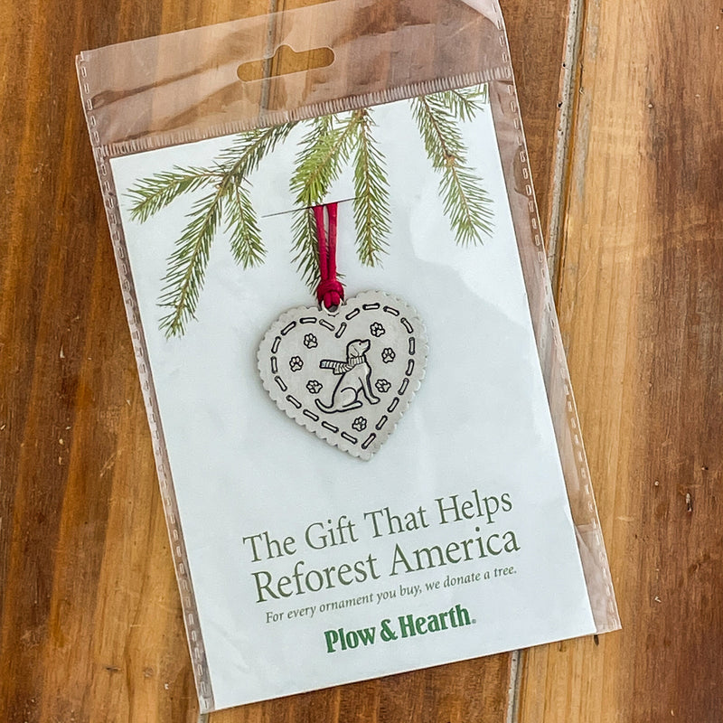 Evergreen Holiday Decorations,Solid Pewter Christmas Tree Ornament - Heart Dog,1.87x0.15x2.81 Inches