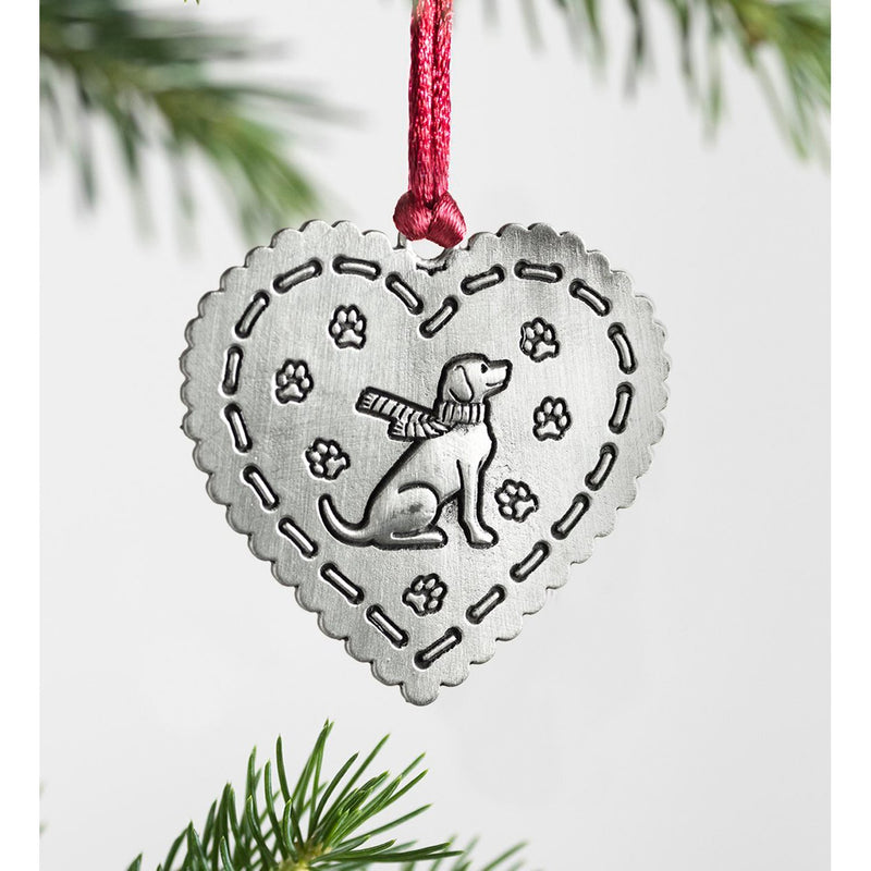 Evergreen Holiday Decorations,Solid Pewter Christmas Tree Ornament - Heart Dog,1.87x0.15x2.81 Inches