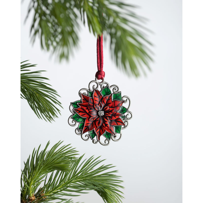 Evergreen Holiday Decorations,Solid Pewter Christmas Tree Ornament - Poinsettia,2.61x0.15x2.88 Inches