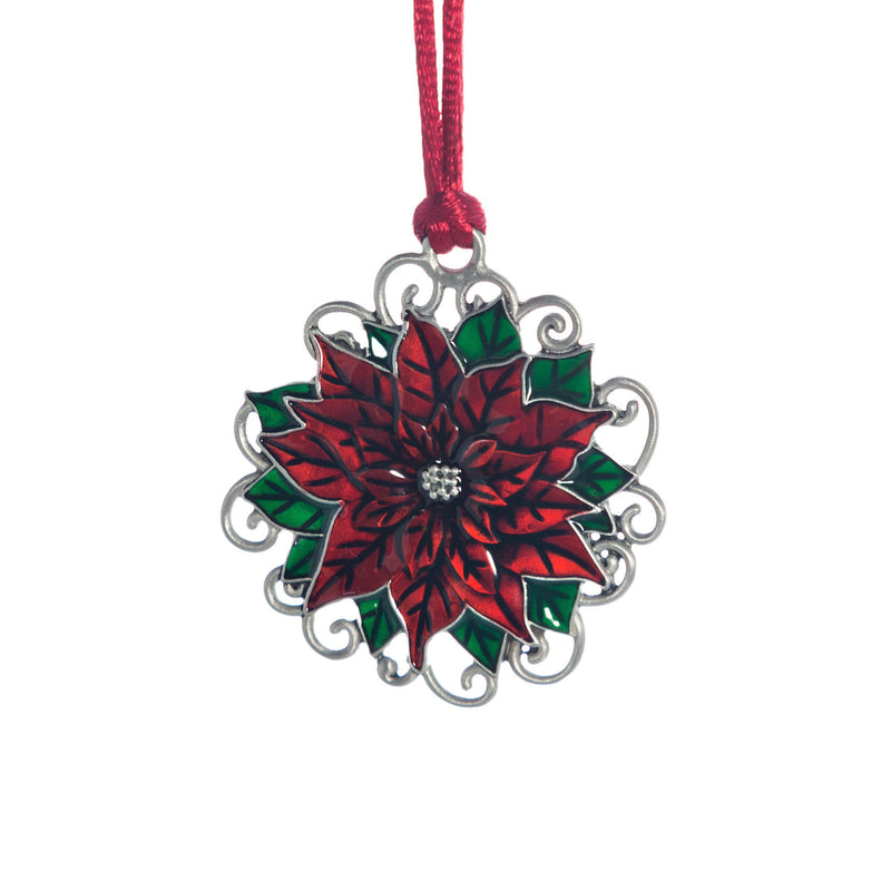 Evergreen Holiday Decorations,Solid Pewter Christmas Tree Ornament - Poinsettia,2.61x0.15x2.88 Inches