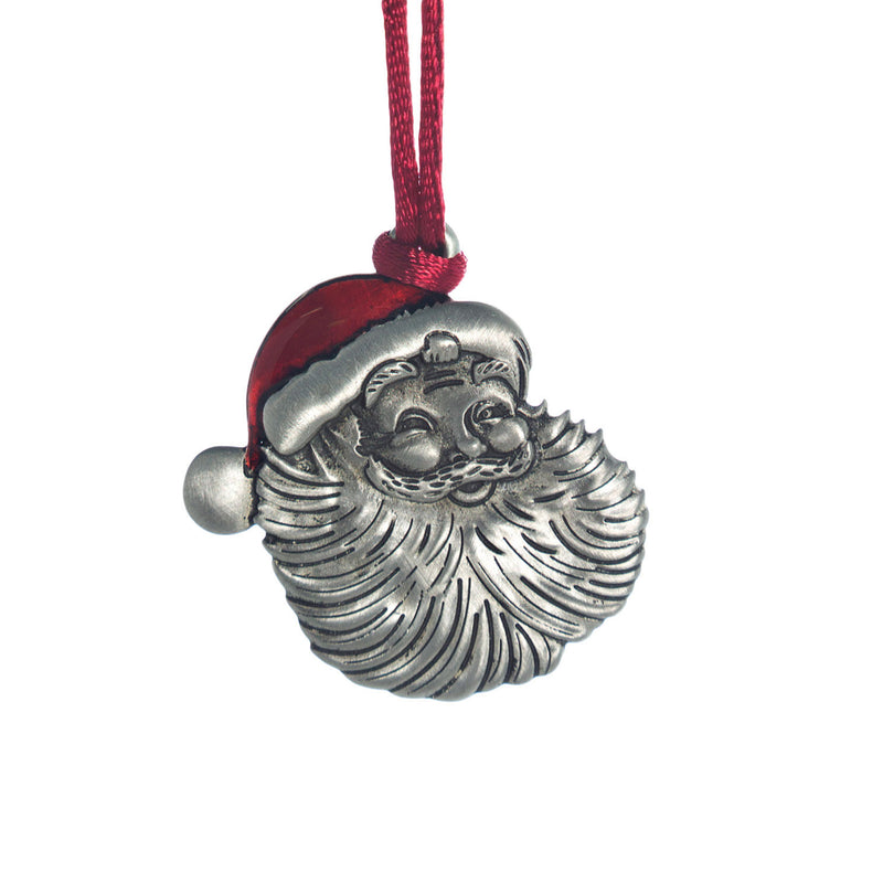 Evergreen Holiday Decorations,Solid Pewter Christmas Tree Ornament - Santa Face,2.61x0.15x2.88 Inches