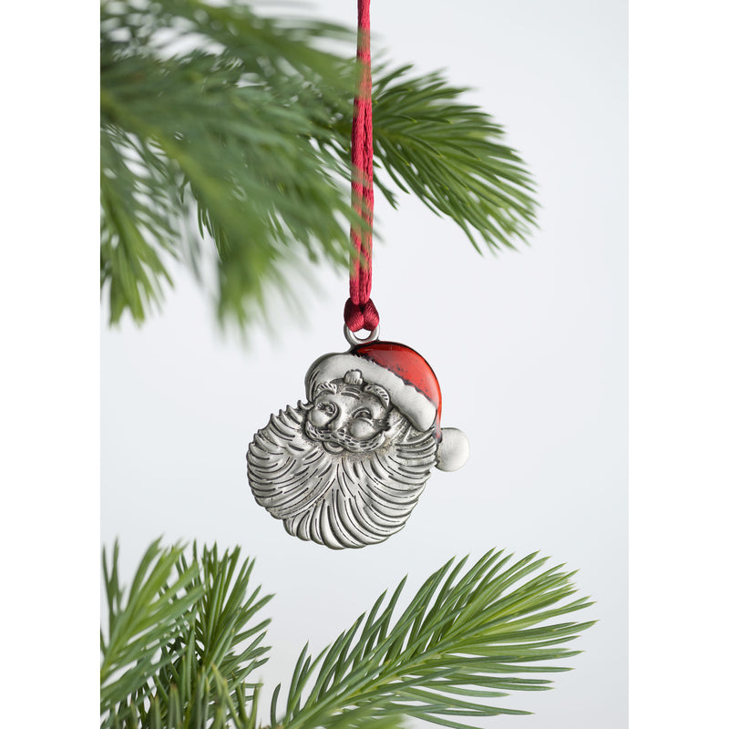 Evergreen Holiday Decorations,Solid Pewter Christmas Tree Ornament - Santa Face,2.61x0.15x2.88 Inches