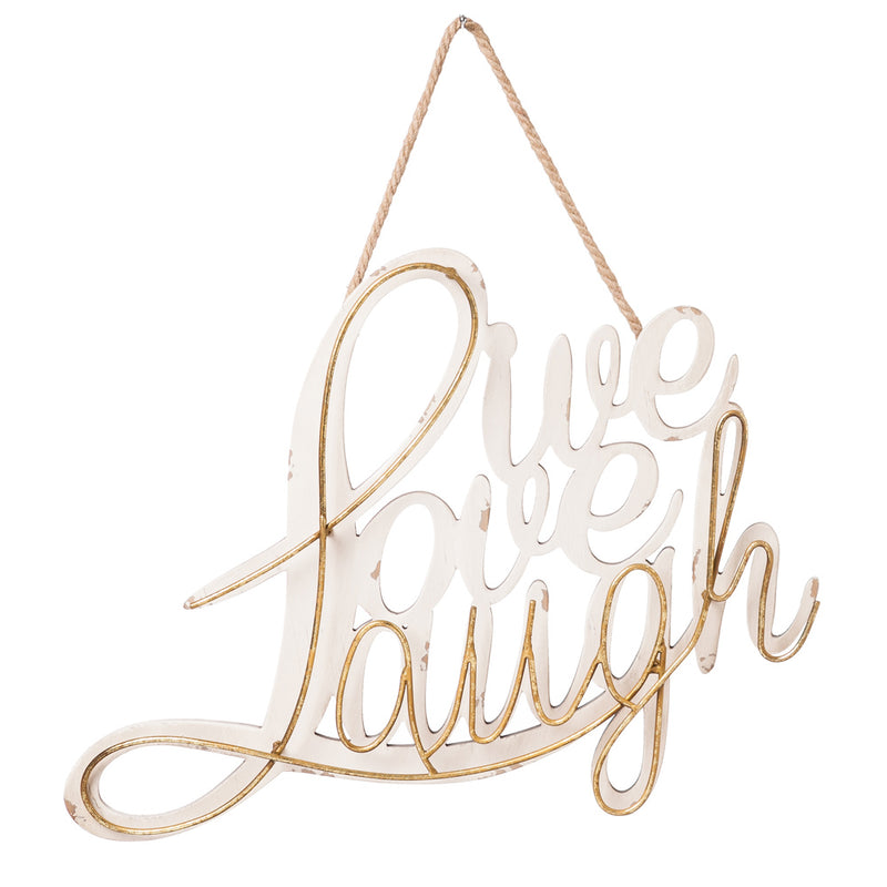 Live Love Laugh Cursive 3-D Wood & Metal Wall Decor in Gray and Gold Finish,6awd027