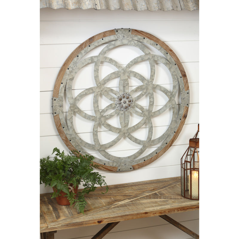 Galvanized Metal and Wood Medallion Wall Décor,6awd615