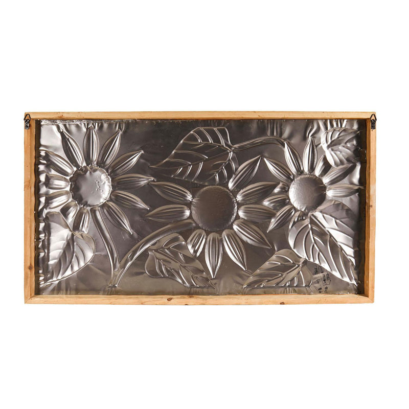 Metal Embossed Sunflower Wood Framed Wall Décor