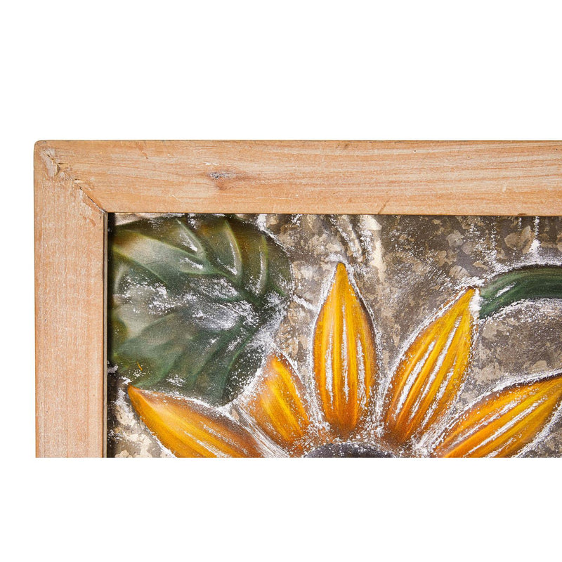 Metal Embossed Sunflower Wood Framed Wall Décor