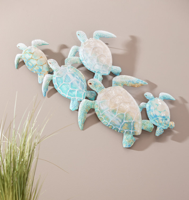 Evergreen Home Accents,Turtle Family Capiz & Metal Wall Décor,2.75x31.75x18 Inches