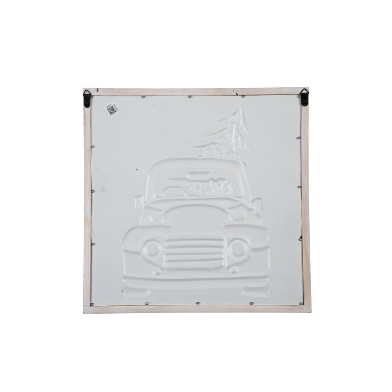 Metal Embossed Christmas Wall Decor with Wooden Frame,6awd981