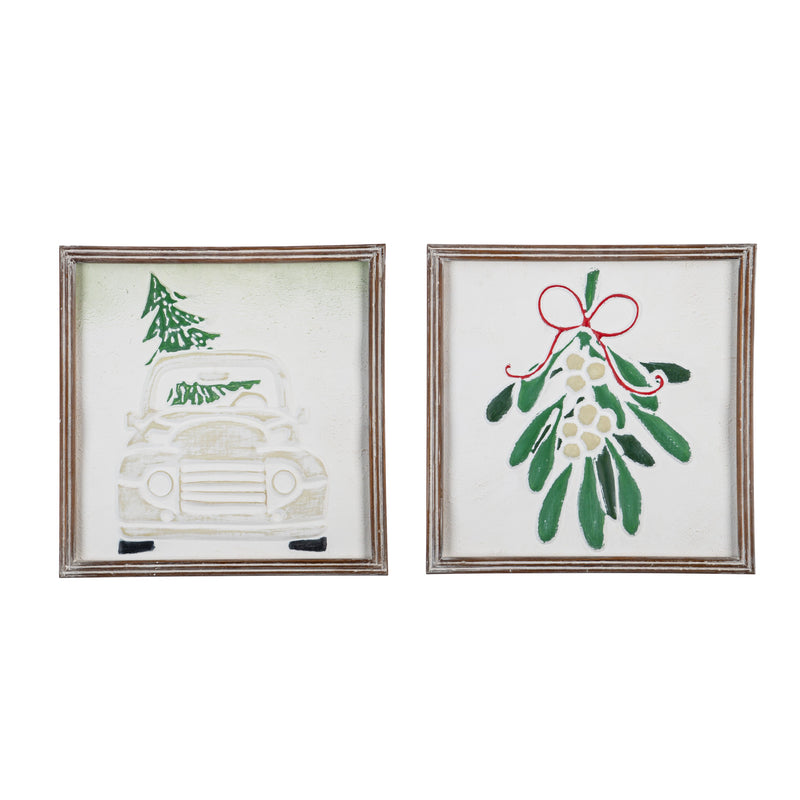 Metal Embossed Christmas Wall Decor with Wooden Frame,6awd981