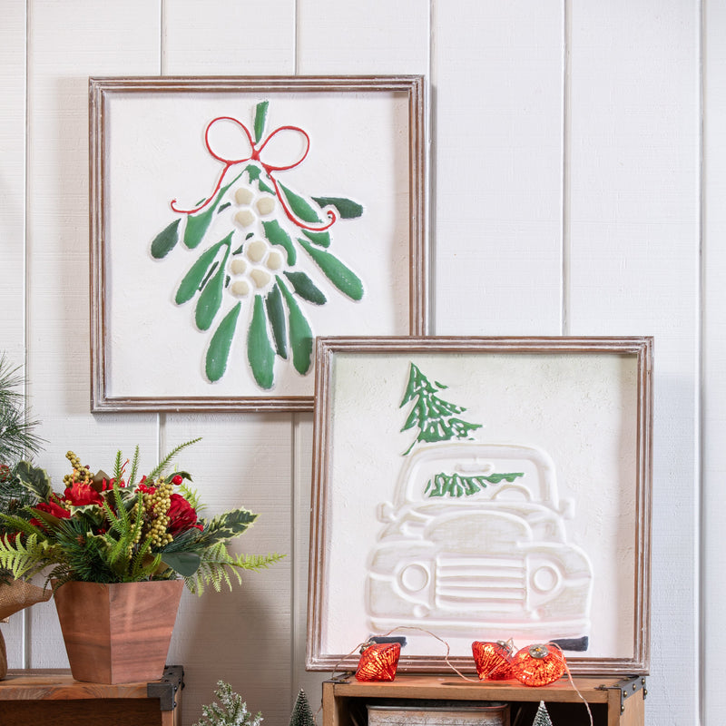 Metal Embossed Christmas Wall Decor with Wooden Frame,6awd981