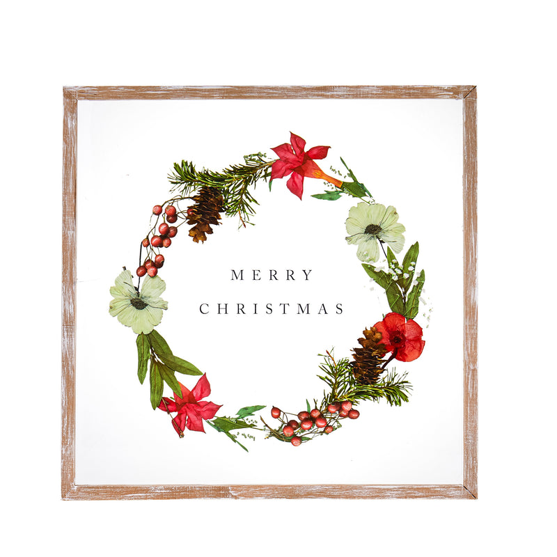 Square Acrylic Wall Decor with Wooden Frame, Merry Christmas Wreath,6awd994