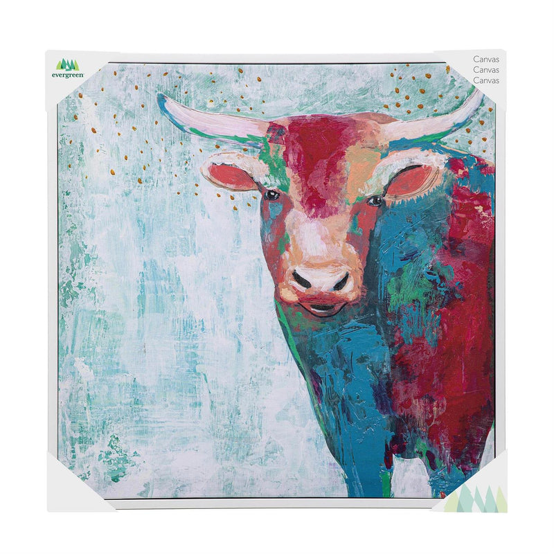 Canvas Wall Art with Wooden Frame, Cow, 24" L x 24" H