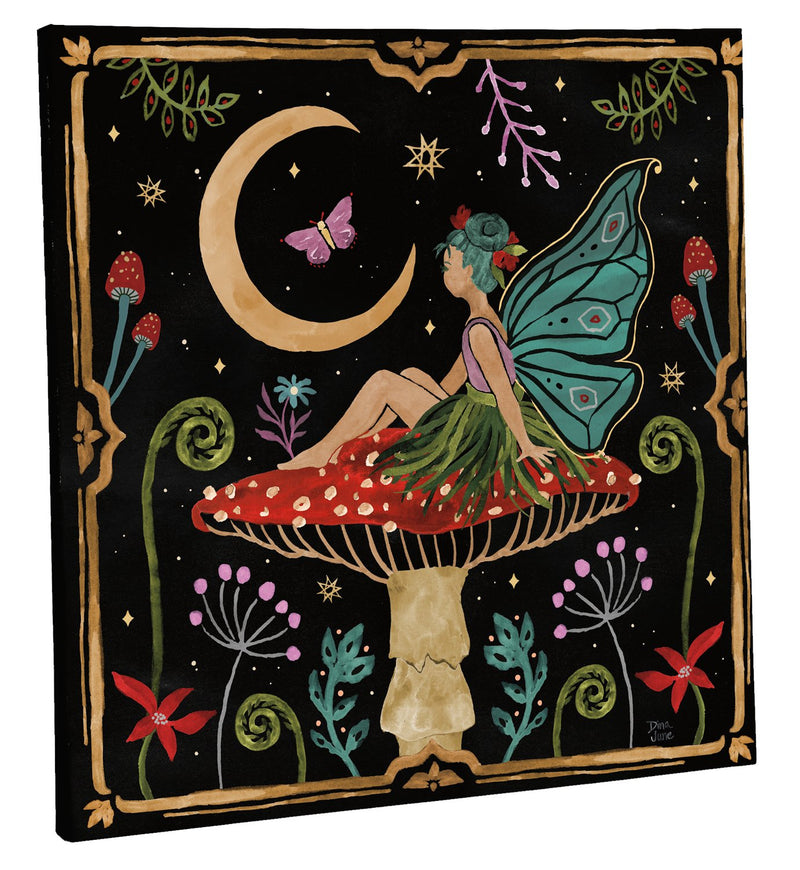 Evergreen Home Accents,14" H x 14" L Outdoor Canvas, Fairy Sitting on Mushroom,13.98x0.79x13.98 Inches