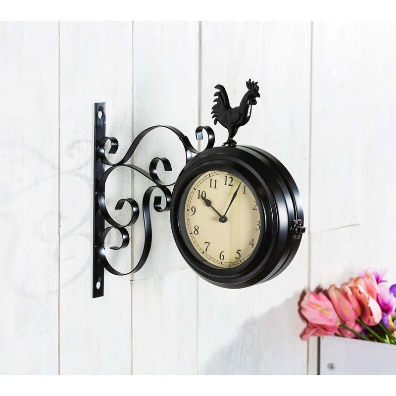 Petal & Plow Outdoor Wall Décor, Clock, Metal, Rooster