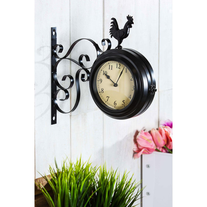 Petal & Plow Outdoor Wall Décor, Clock, Metal, Rooster