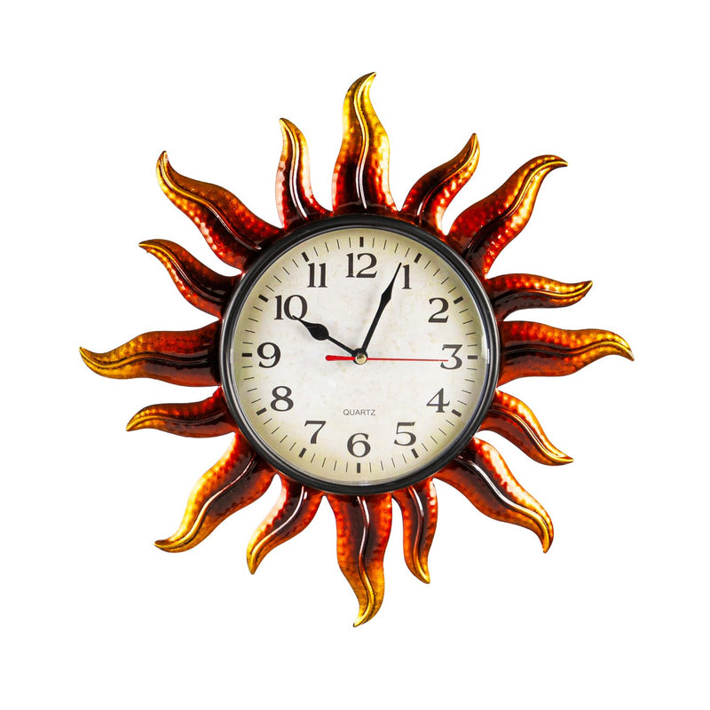 Evergreen Home Accents,Metal Shaped Wall Clock, Sun,14.25x1.5x14.25 Inches