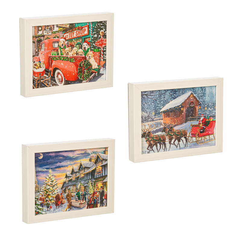 8" H x 10" L LED Christmas Canvas with White Frame,6ltc13