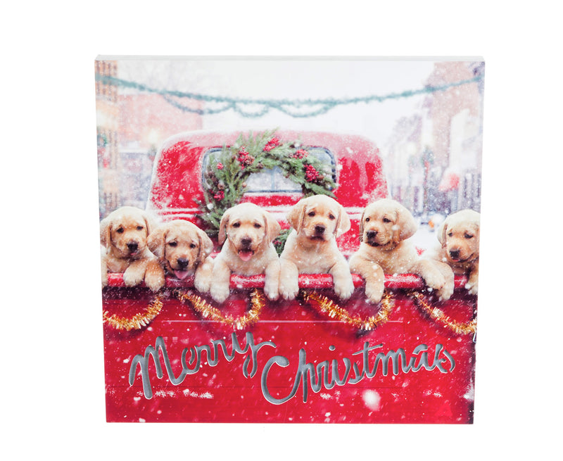 LED Canvas Wall Décor, Lab Puppies in Red Truck,6ltc6606