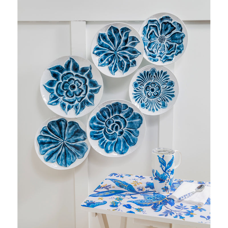 Six Round Plate Blue and White Embossed Wall Décor,6m538