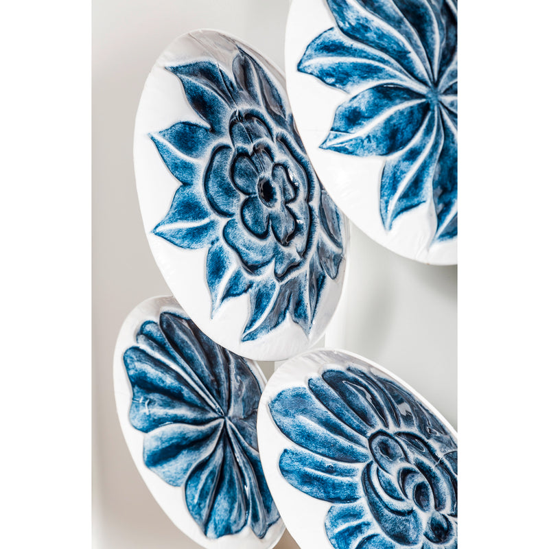 Six Round Plate Blue and White Embossed Wall Décor,6m538